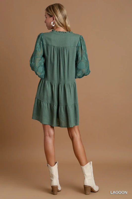 FLORAL CONTRAST TIERED DRESS