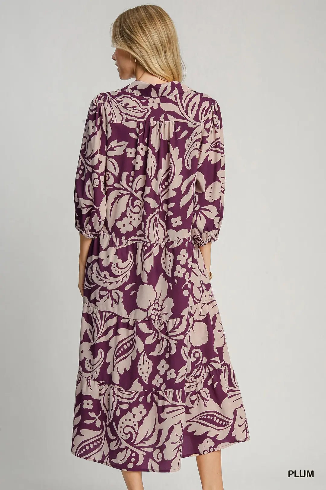FLORAL PRINT PLUM MIDI DRESS