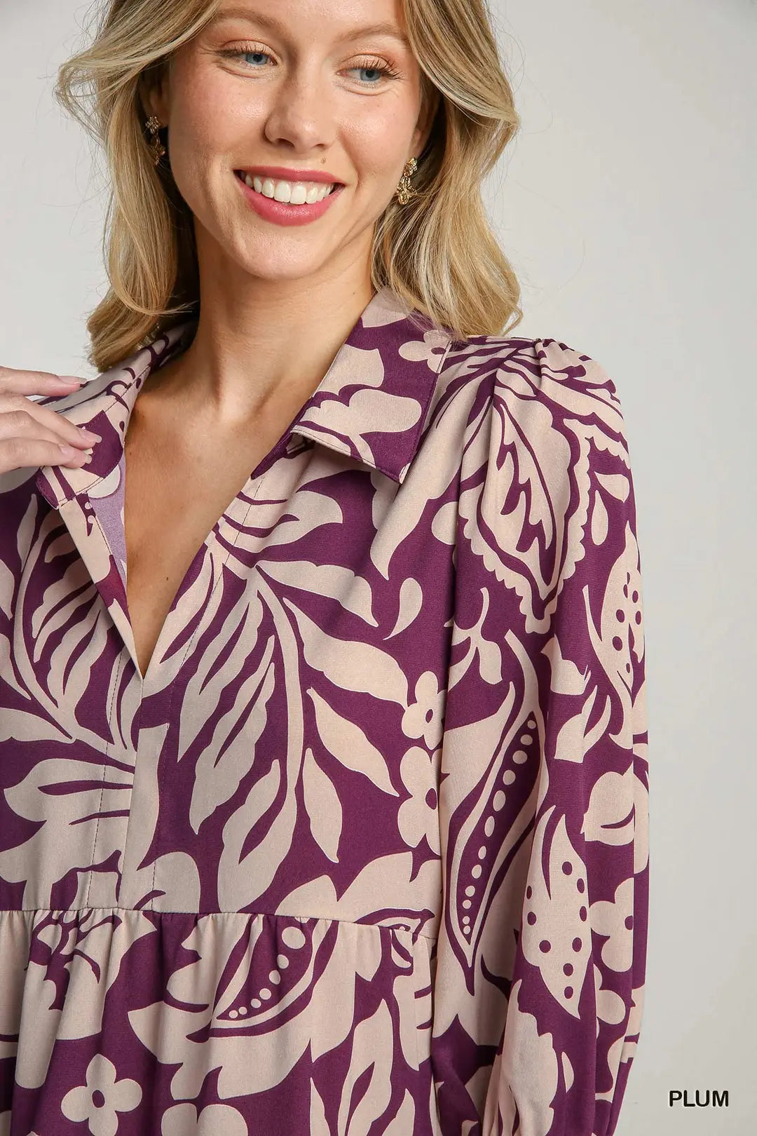 FLORAL PRINT PLUM MIDI DRESS