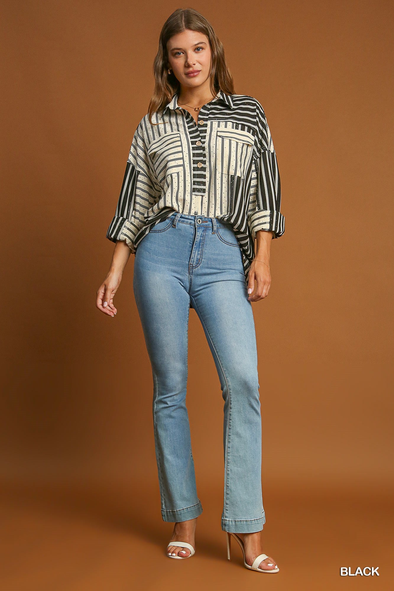 STRIPED COLLARED BLACK TOP