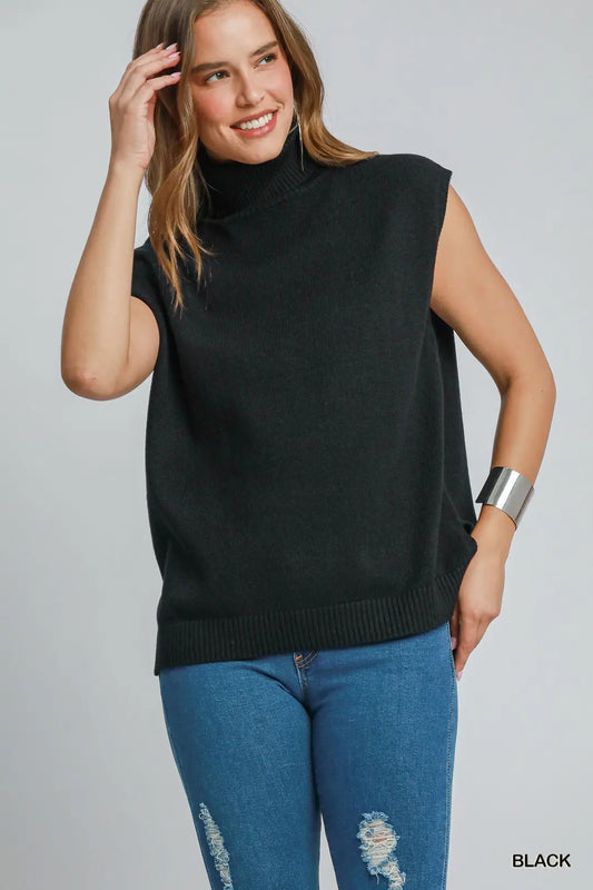 MOCK NECK BATWING BLK TOP