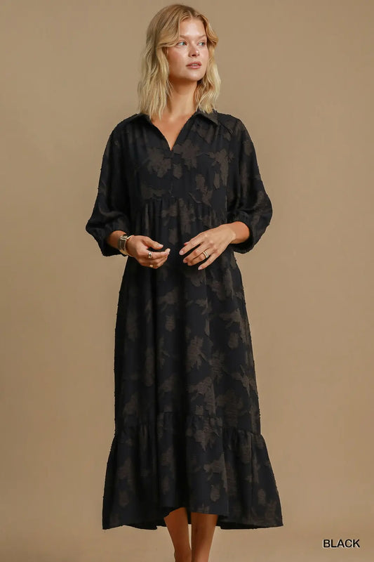 FLORAL BURNOUT MIDI DRESS