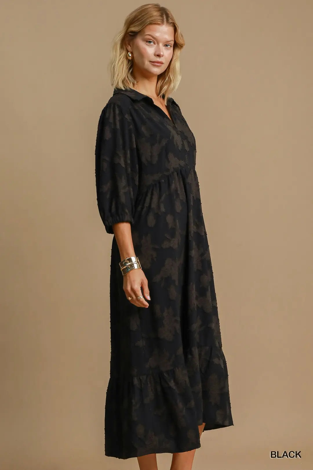 FLORAL BURNOUT MIDI DRESS