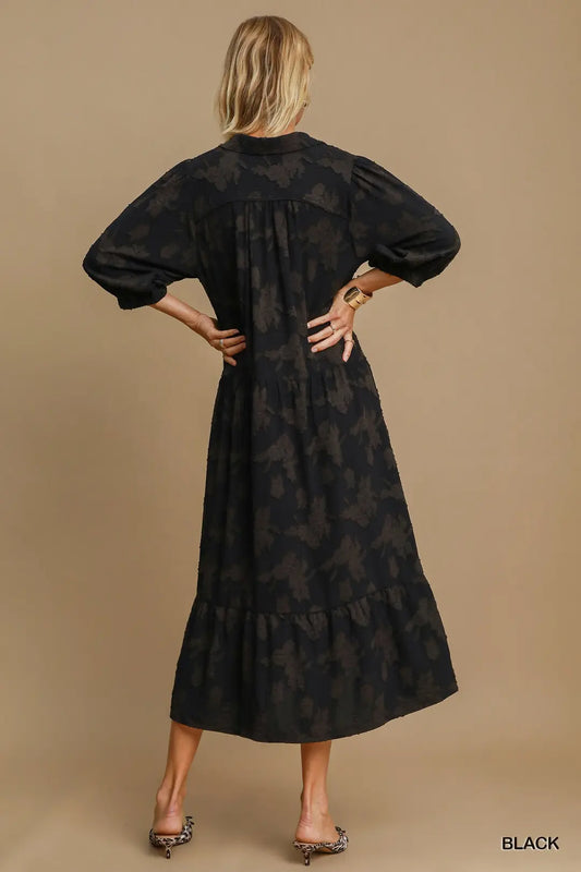 FLORAL BURNOUT MIDI DRESS