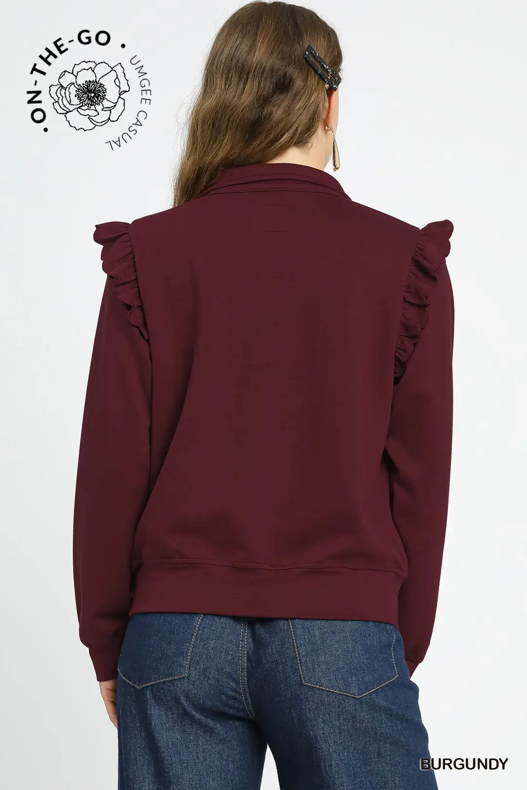 TOP RUFFLE BURGUNDY ZIP TOP