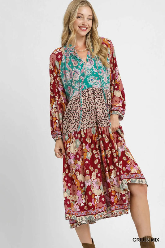 BOHO PATCHWORK MIDI DRESS