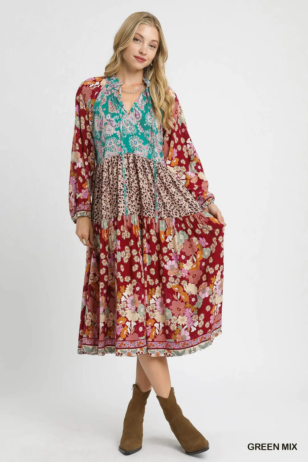 BOHO PATCHWORK MIDI DRESS