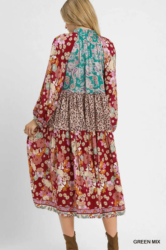 BOHO PATCHWORK MIDI DRESS