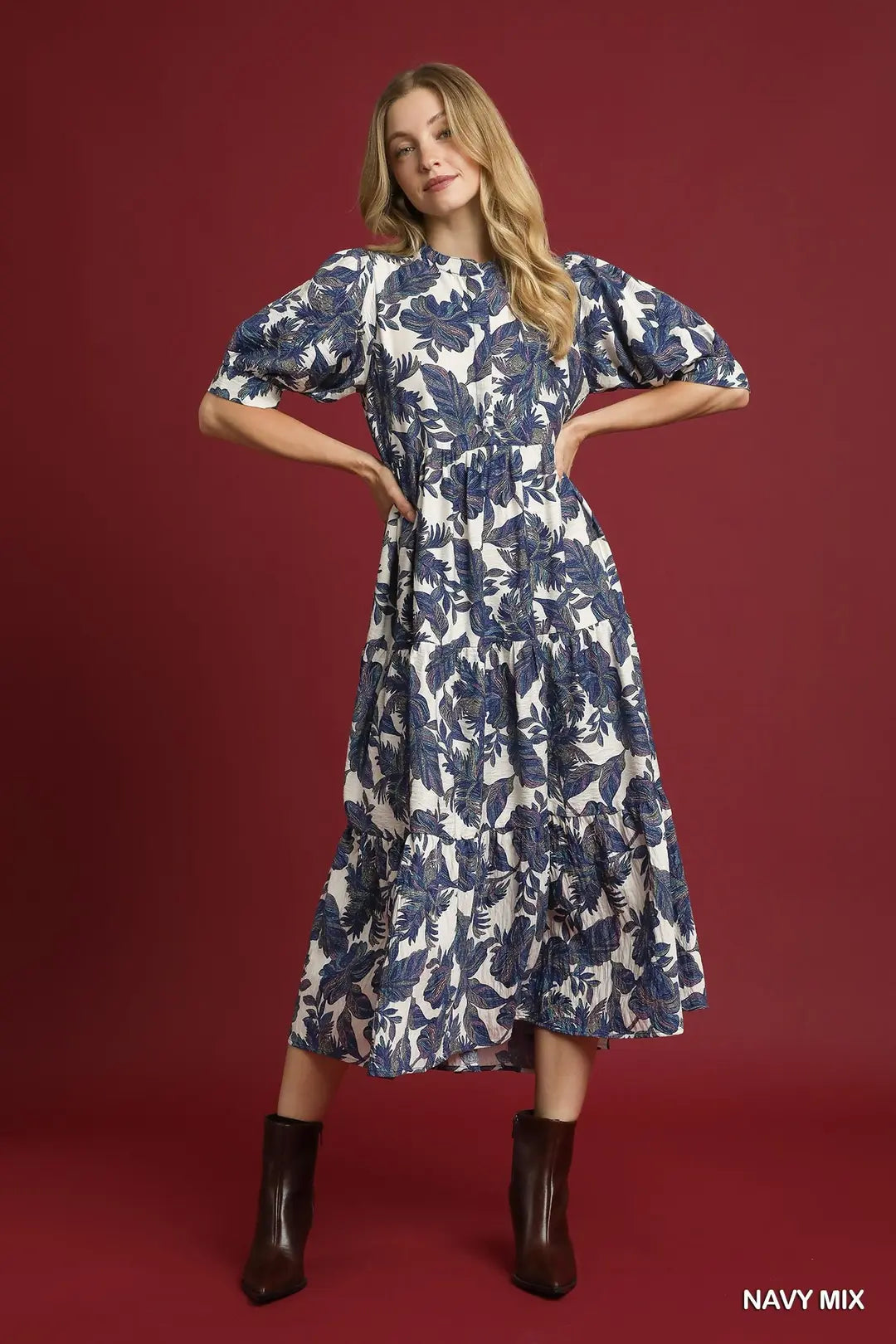 LEAF PRINT TIERED DRESS