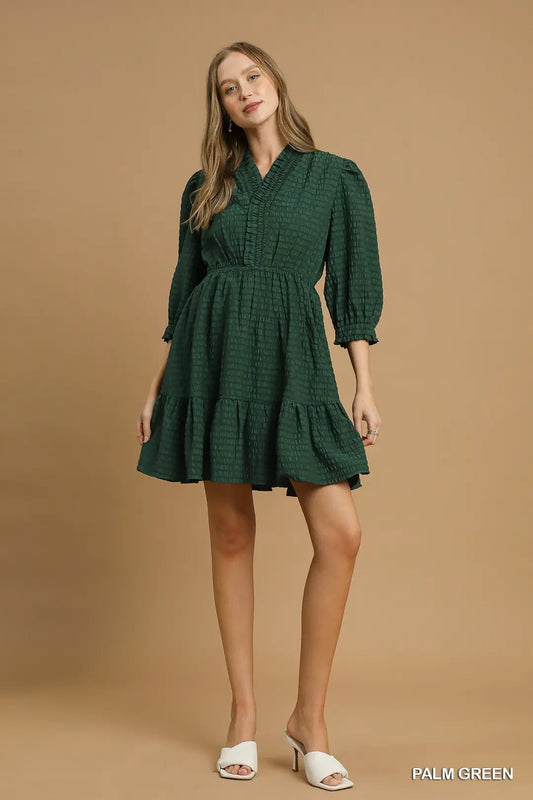 RUFFLE TRIM TEXTURED DRESS
