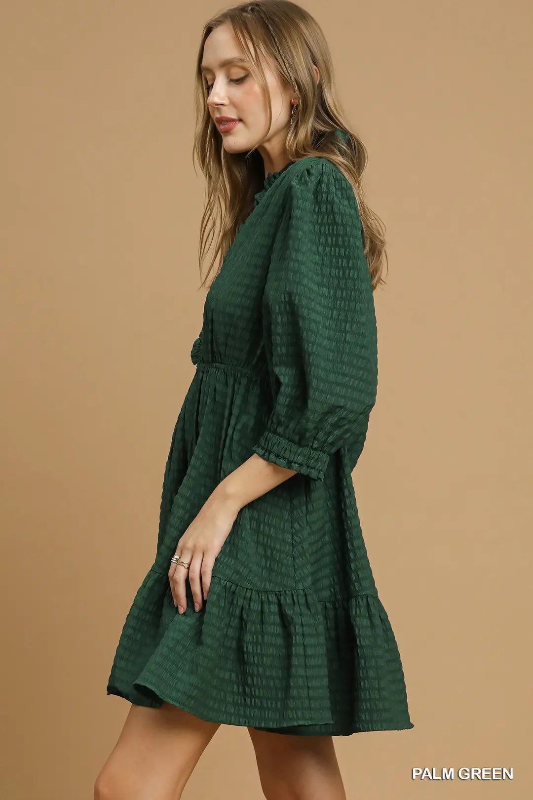 RUFFLE TRIM TEXTURED DRESS