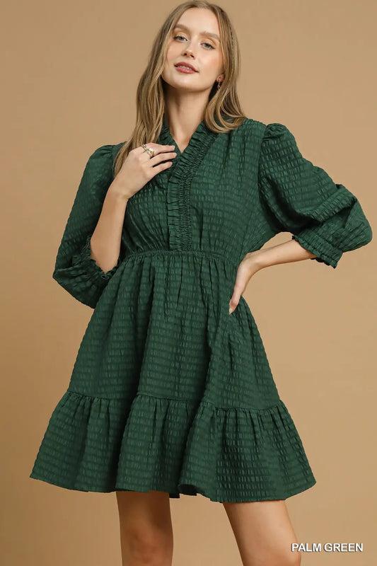 RUFFLE TRIM TEXTURED DRESS
