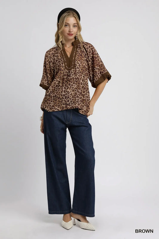 CHEETAH BUBBLE SLEEVE TOP