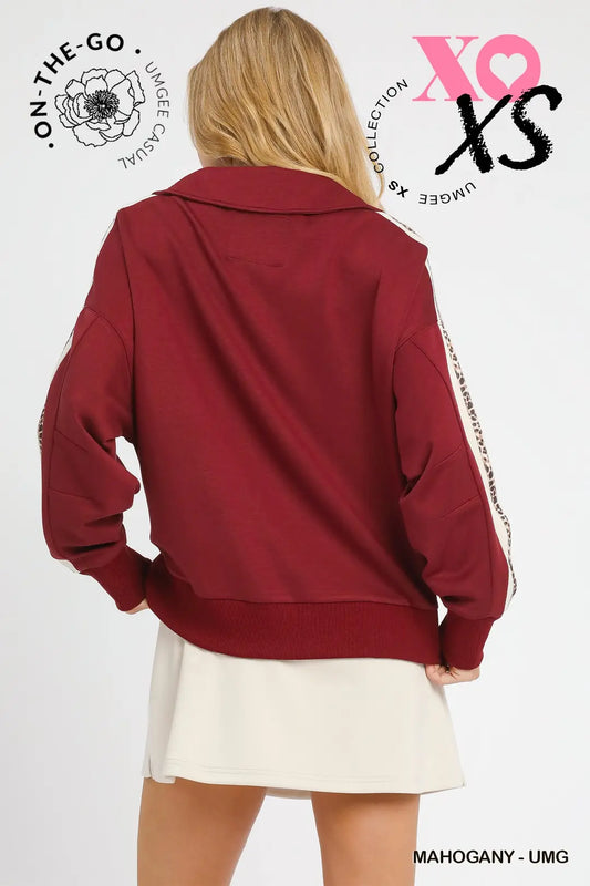 COLLARED LEOP STRIPE MAROON TOP