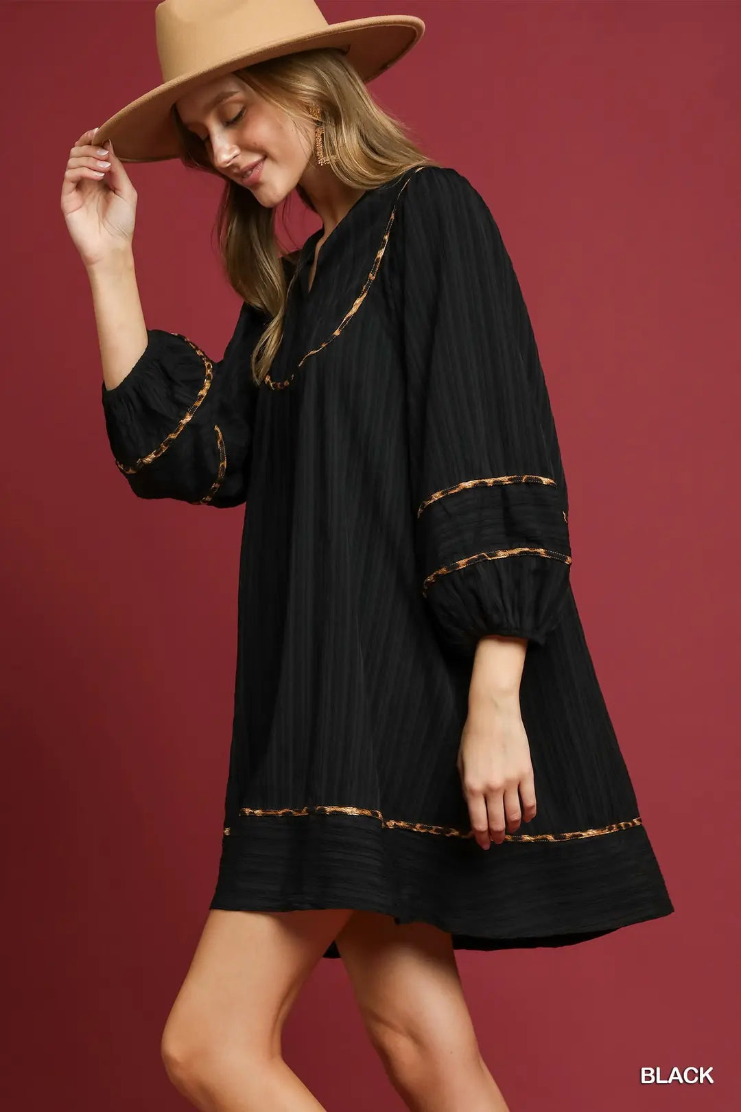 LEOPARD TRIM BABYDOLL DRESS