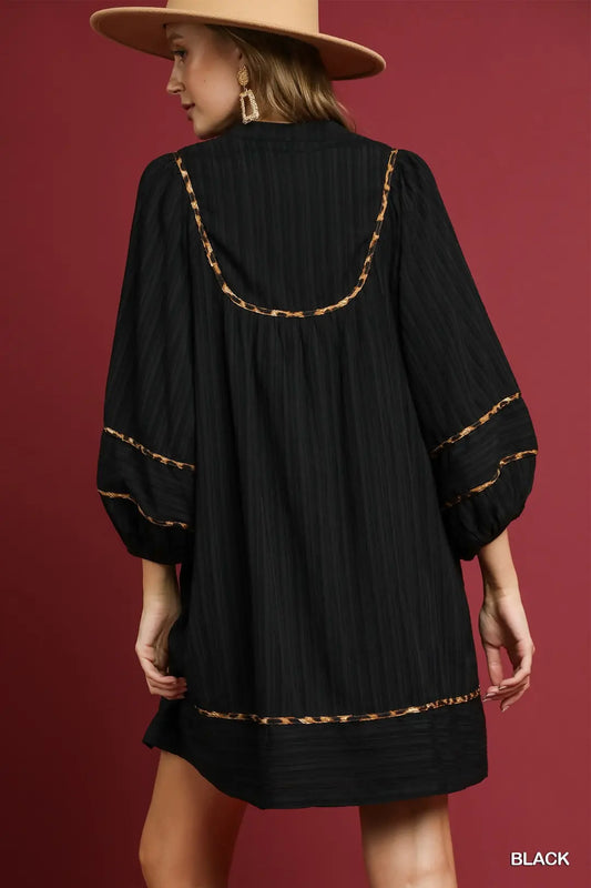 LEOPARD TRIM BABYDOLL DRESS