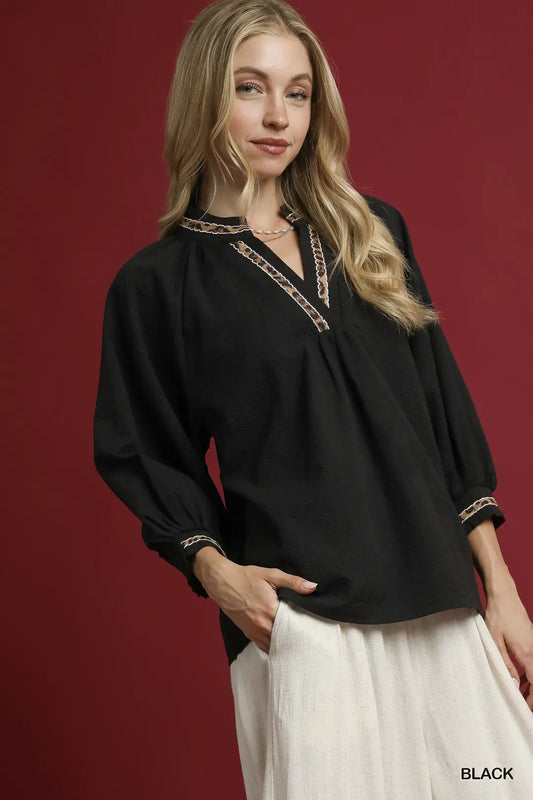 LEOPARD TRIM BLACK TOP