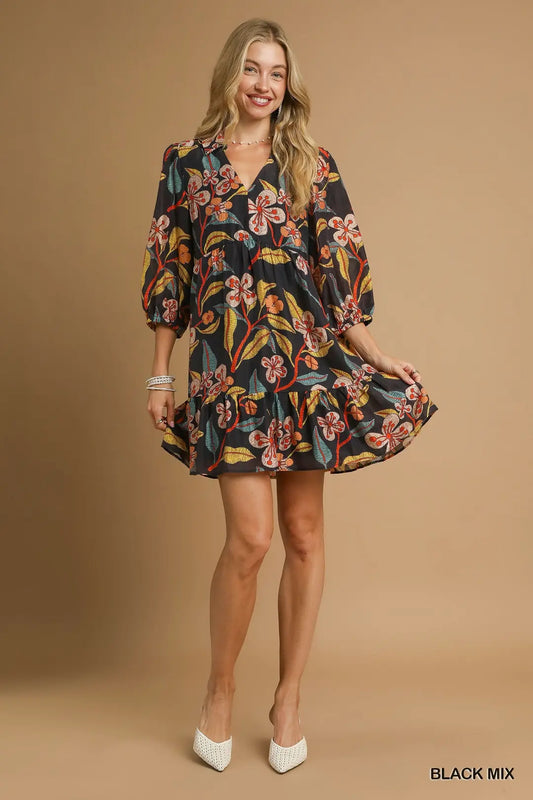 FALL FLORAL MIDI DRESS