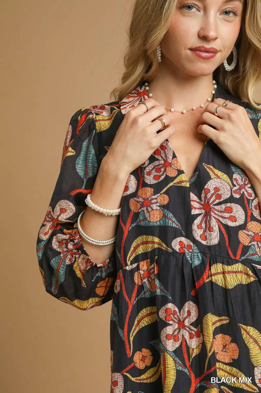 FALL FLORAL MIDI DRESS