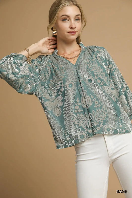 VELVET SAGE DAMASK TOP