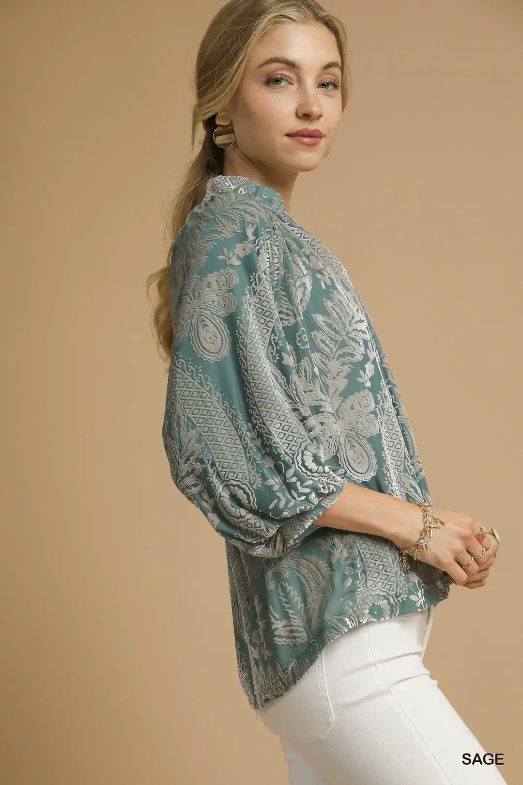 VELVET SAGE DAMASK TOP