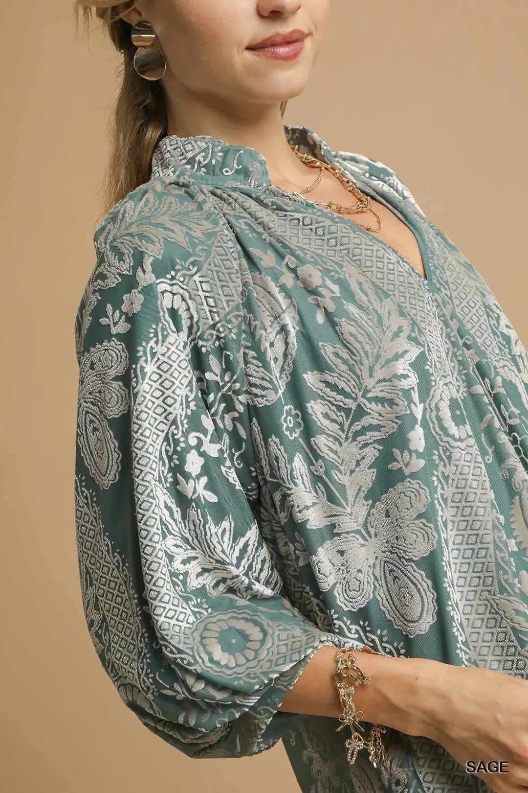 VELVET SAGE DAMASK TOP