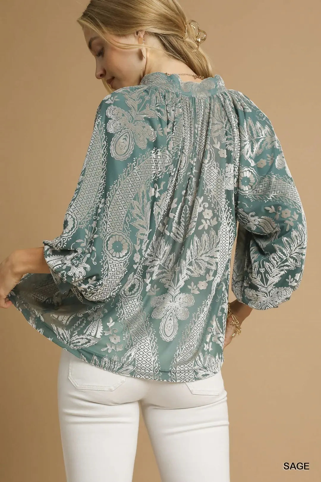 VELVET SAGE DAMASK TOP