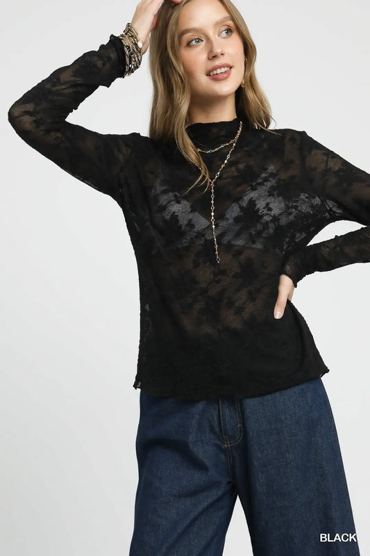 LACE SHEER BLACK LS TOP