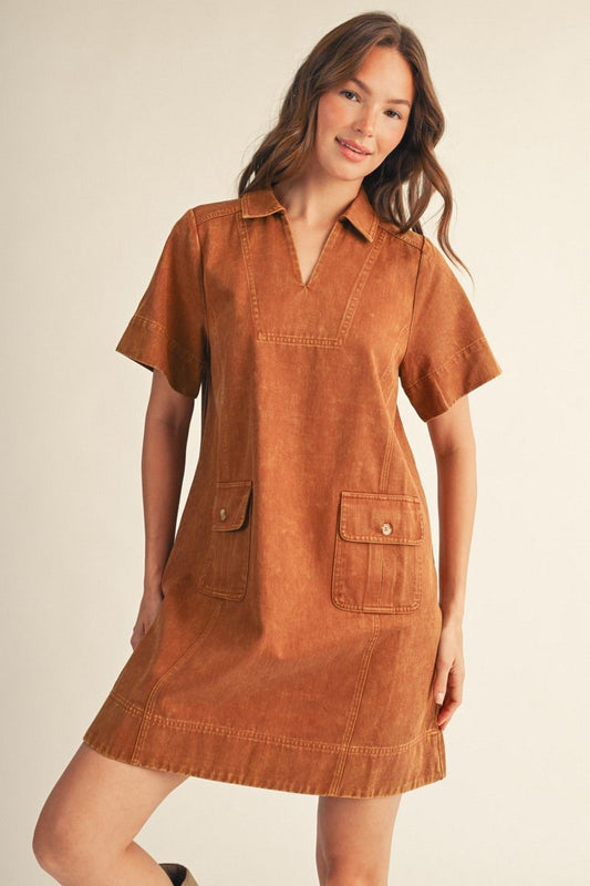 CAMEL FALL POCKET DRESS