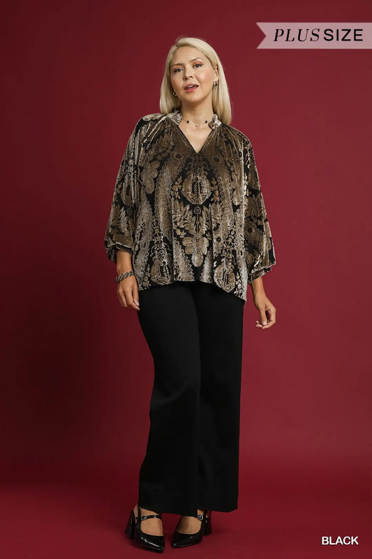 VELVET BLACK DAMASK TOP