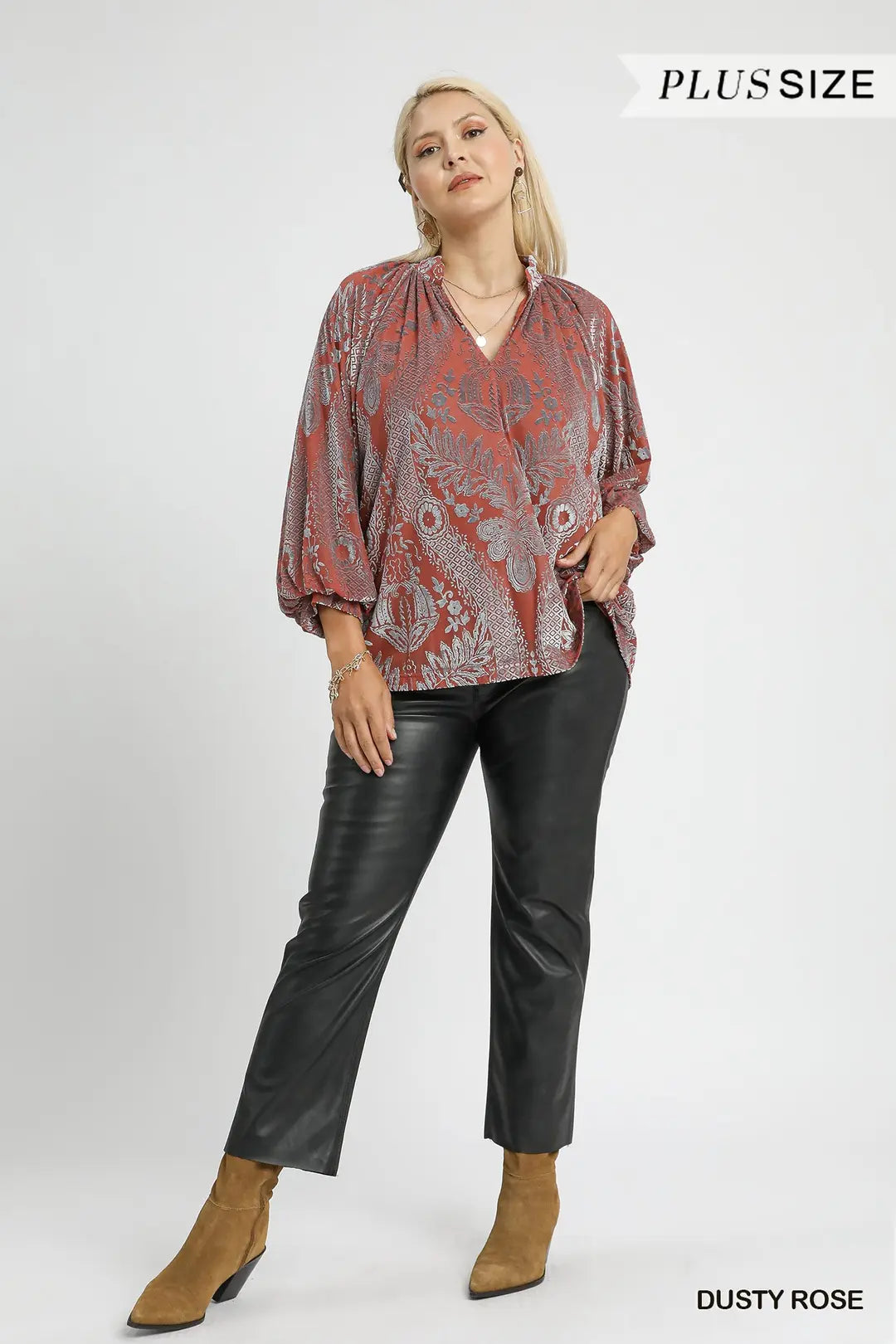 VELVET DUSTY ROSE DAMASK TOP