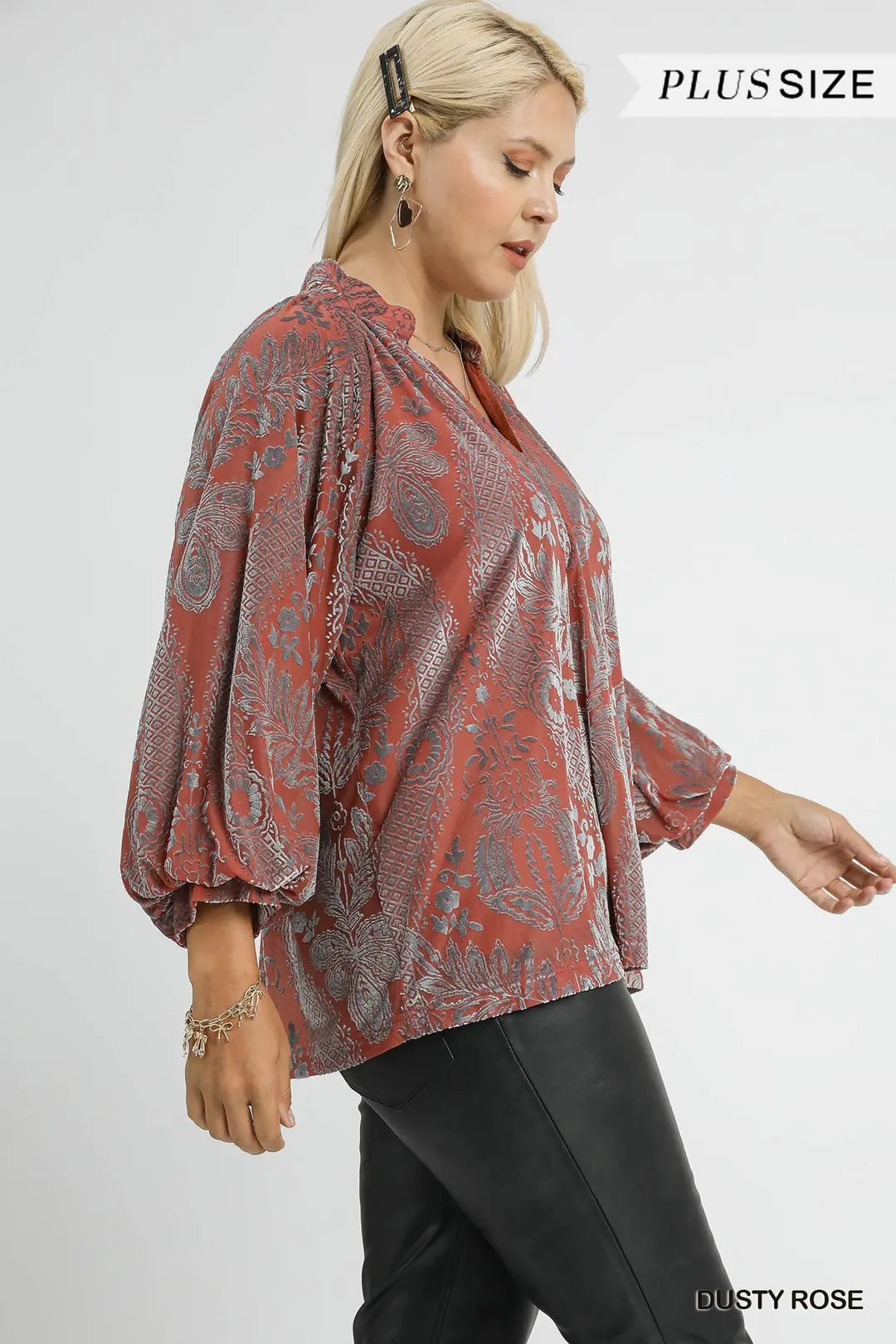 VELVET DUSTY ROSE DAMASK TOP