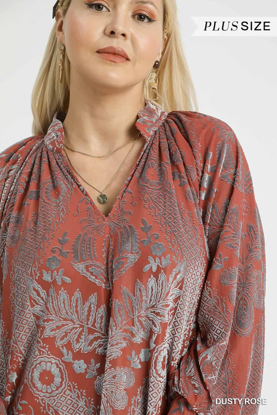 VELVET DUSTY ROSE DAMASK TOP