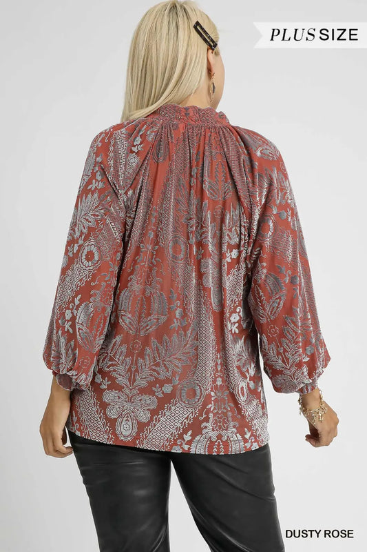 VELVET DUSTY ROSE DAMASK TOP