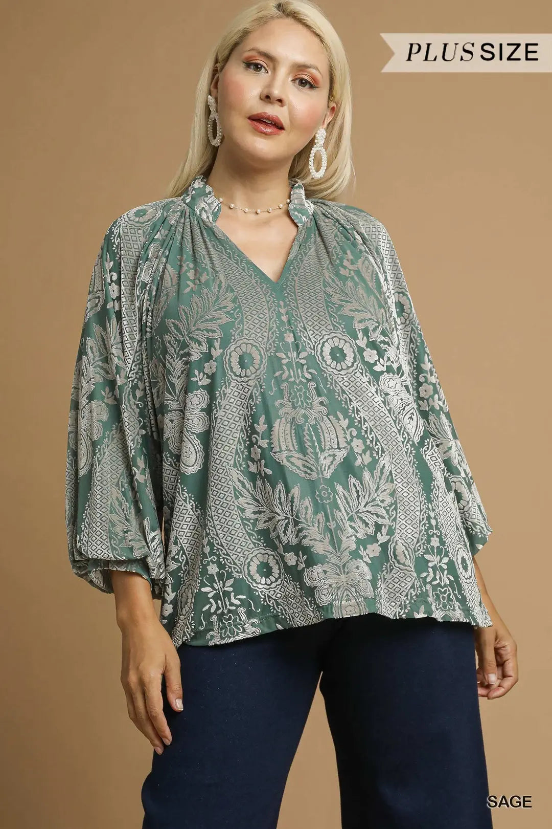 VELVET SAGE DAMASK TOP