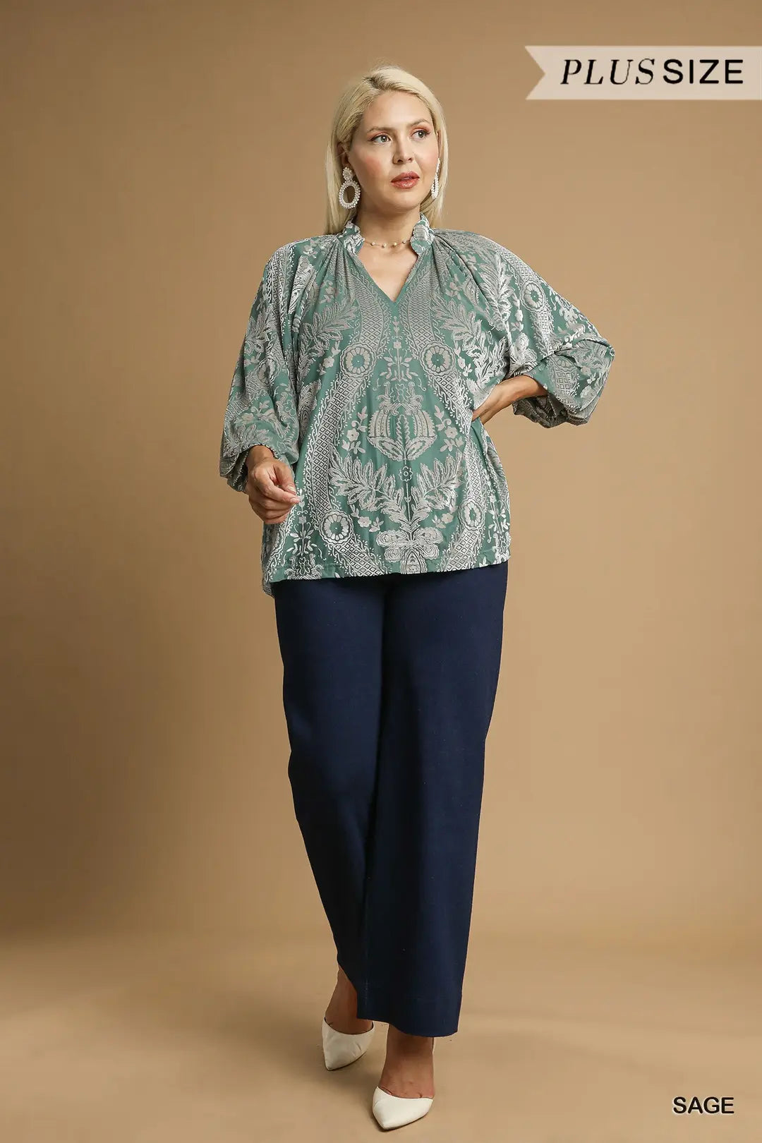 VELVET SAGE DAMASK TOP