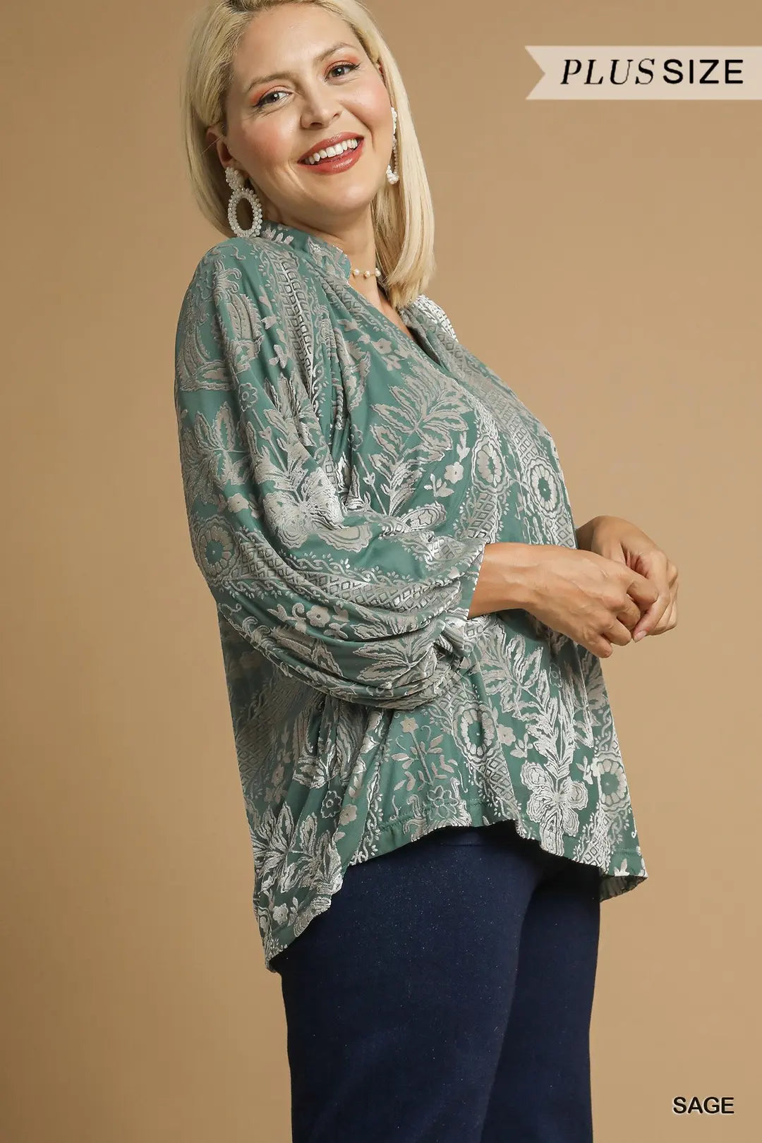 VELVET SAGE DAMASK TOP