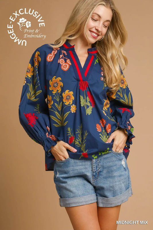 OPEN COLLAR FLORAL TOP