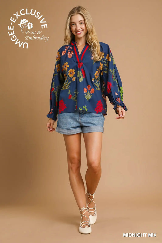 OPEN COLLAR FLORAL TOP