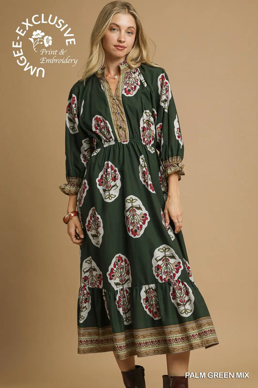 FLOWER PATCH MIDI DRESS