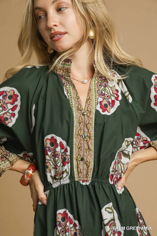 FLOWER PATCH MIDI DRESS