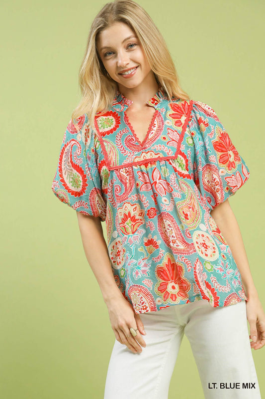 WOMENS BLUE MIX SS TOP