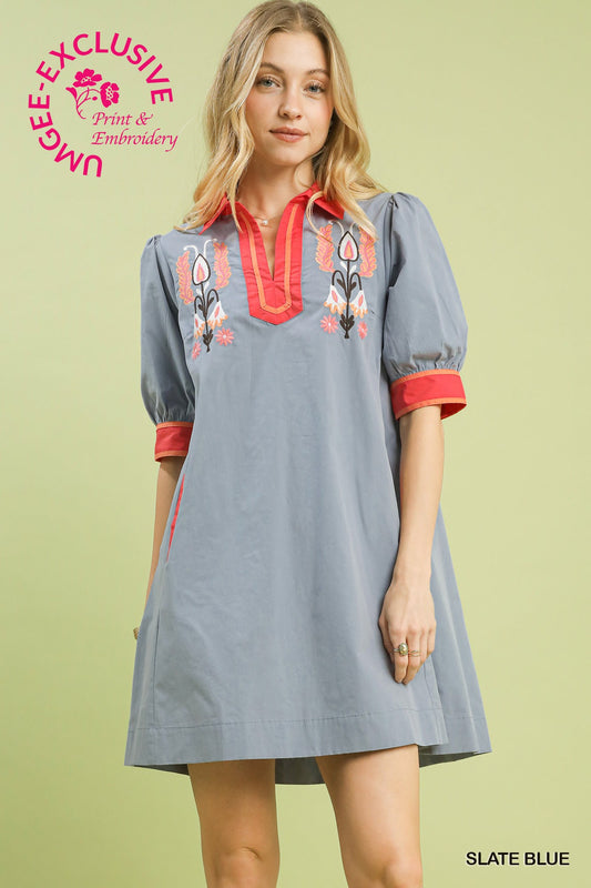 EMBROIDERED TRIM TUNIC DRESS