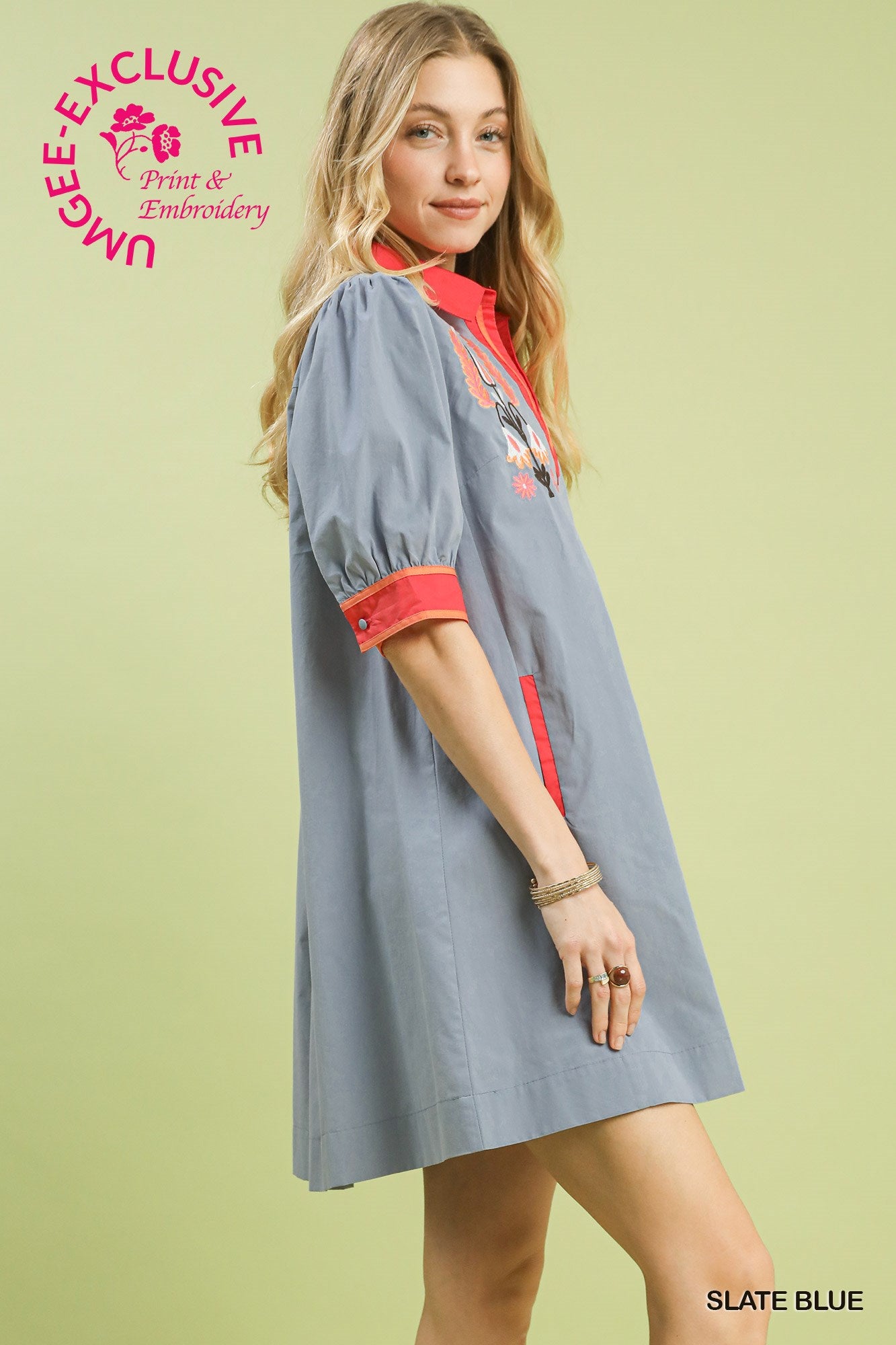 EMBROIDERED TRIM TUNIC DRESS