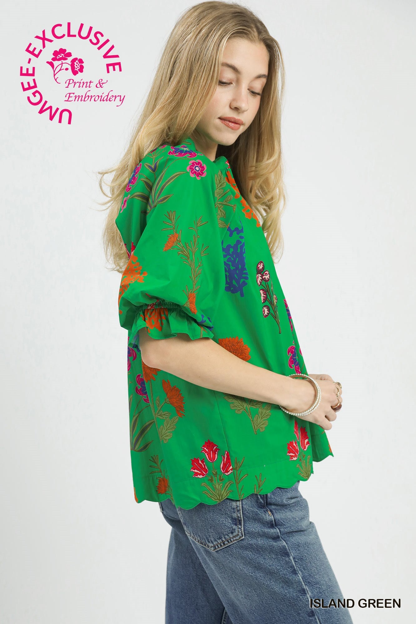 SCALLOP HEM ISLAND GREEN TOP