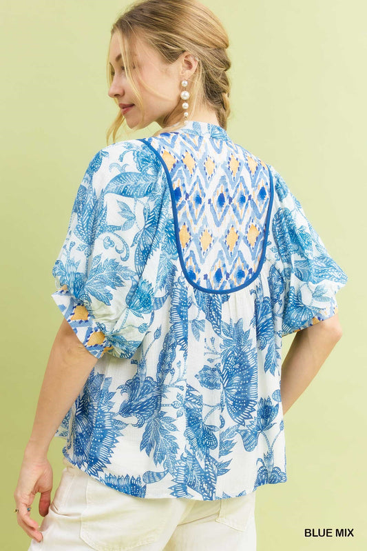 ABSTRACT BLUE MIX TOP