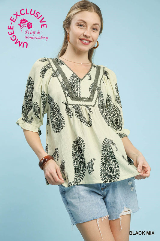 PAISLEY V-NECK TOP