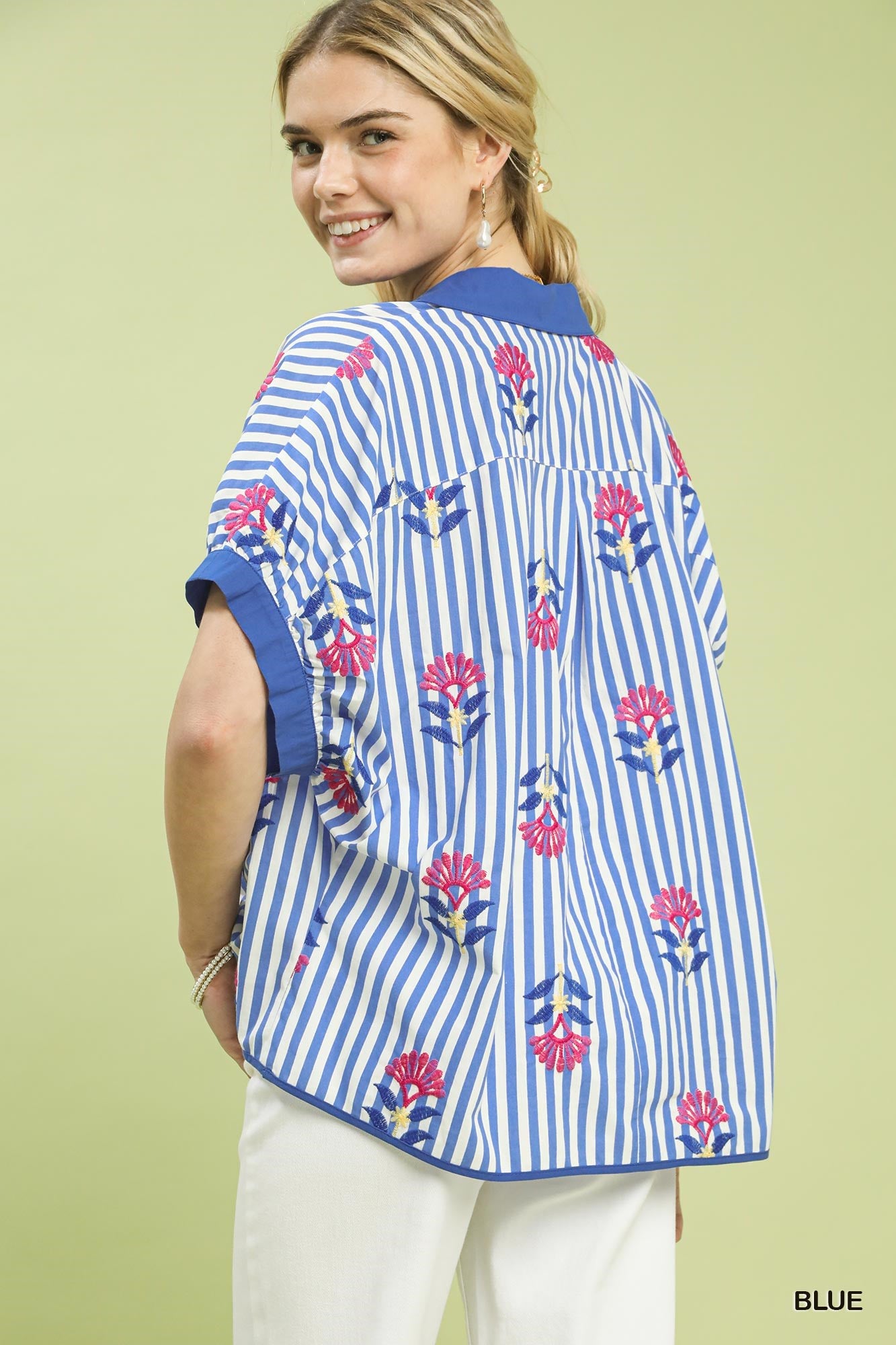 BOHO EMB BLUE TOP