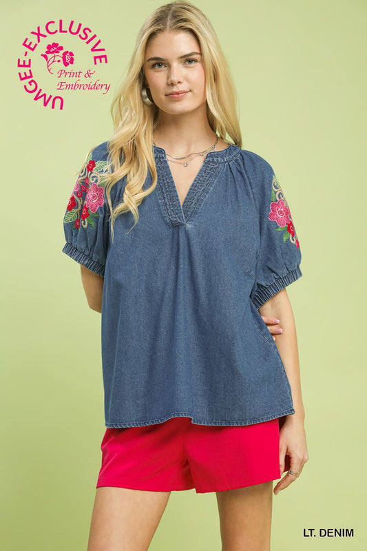 BOHO EMB DENIM TOP