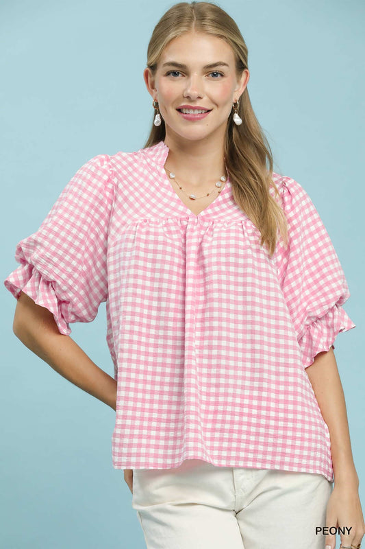 GINGHAM CHECK PEONY TOP
